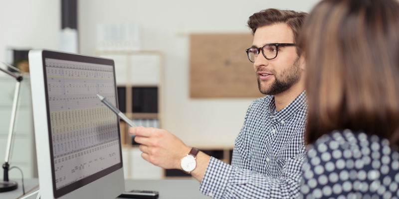 Accountant and business owner looking at a computer